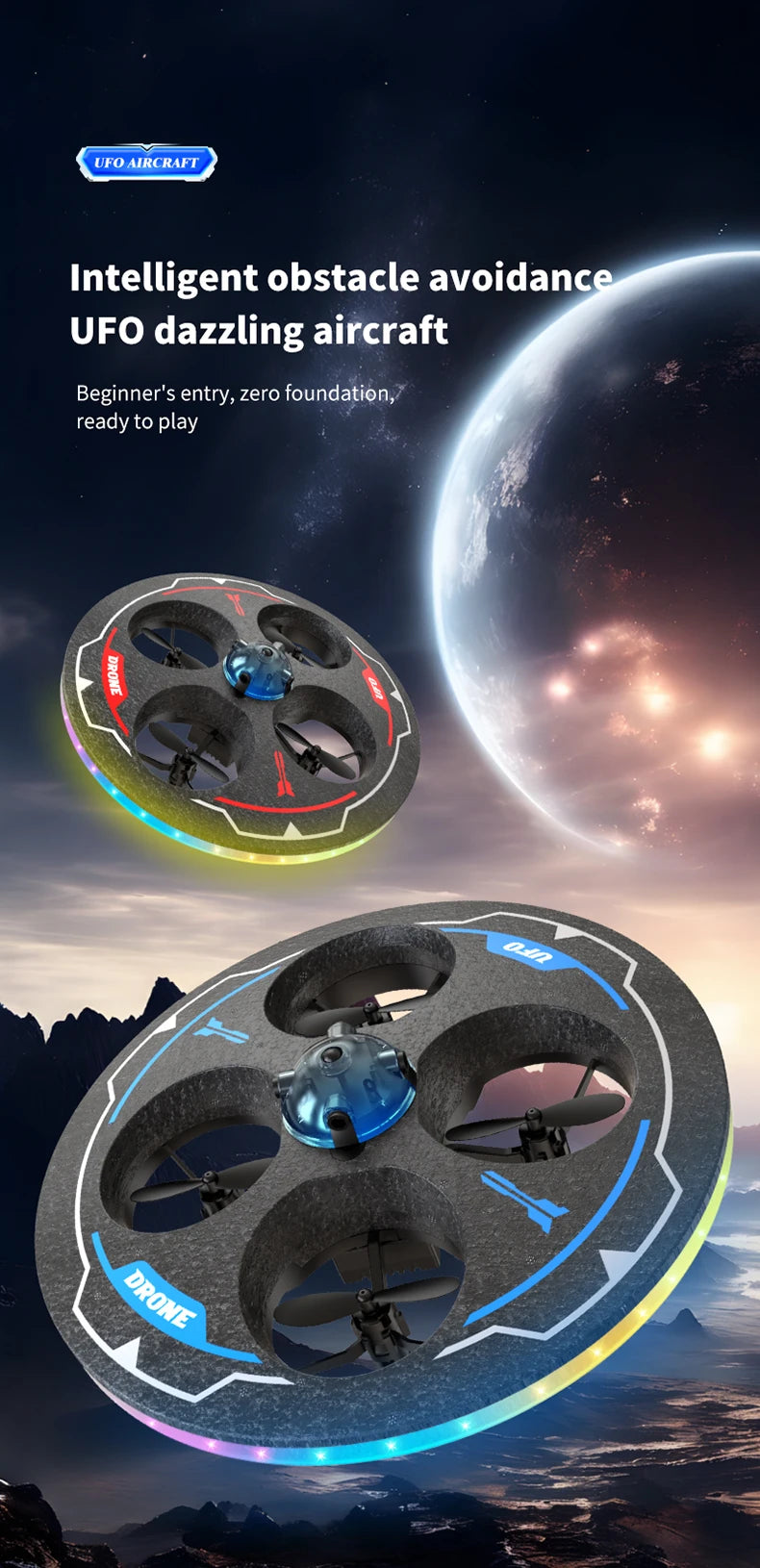 MX85 UFO Mini Drone for Kids - Intelligent Obstacle Avoidance, Safe Foam Design (50g)
