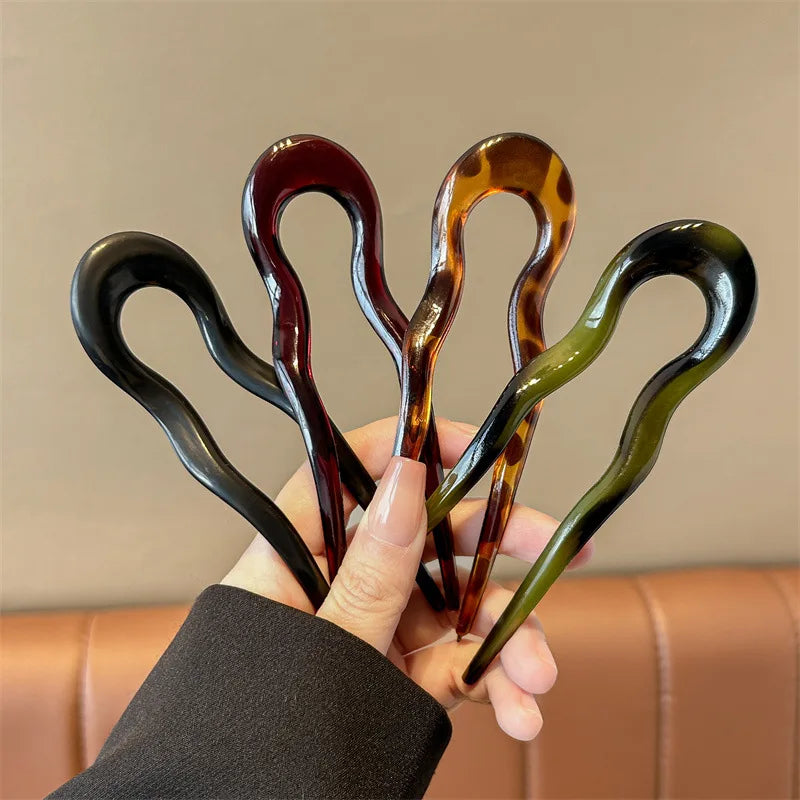 U-Shaped Hair Fork – Tortoiseshell Acrylic Hairpin for Women | All Seasons