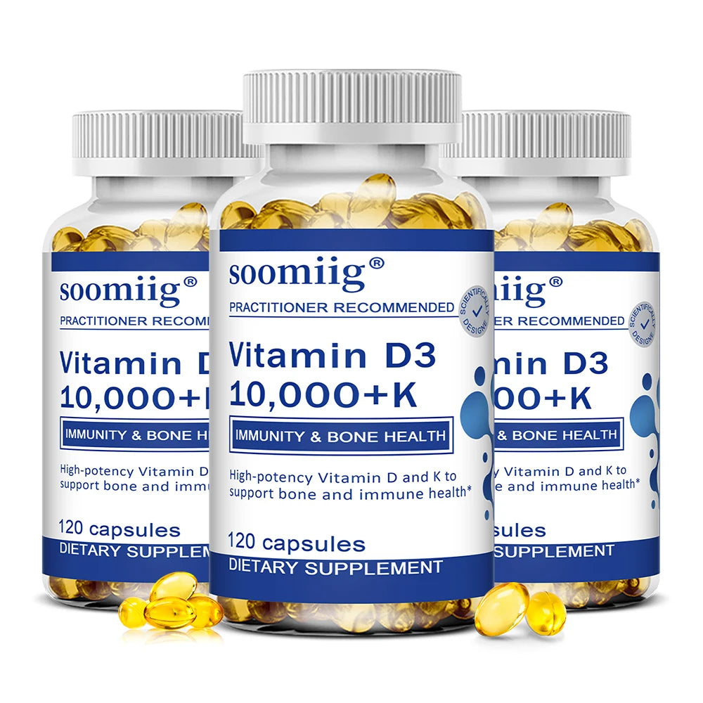 Vitamin D3 10000 IU + K2 Supplement - Maximum Strength for Bone, Heart & Immune Health (120 Capsules)