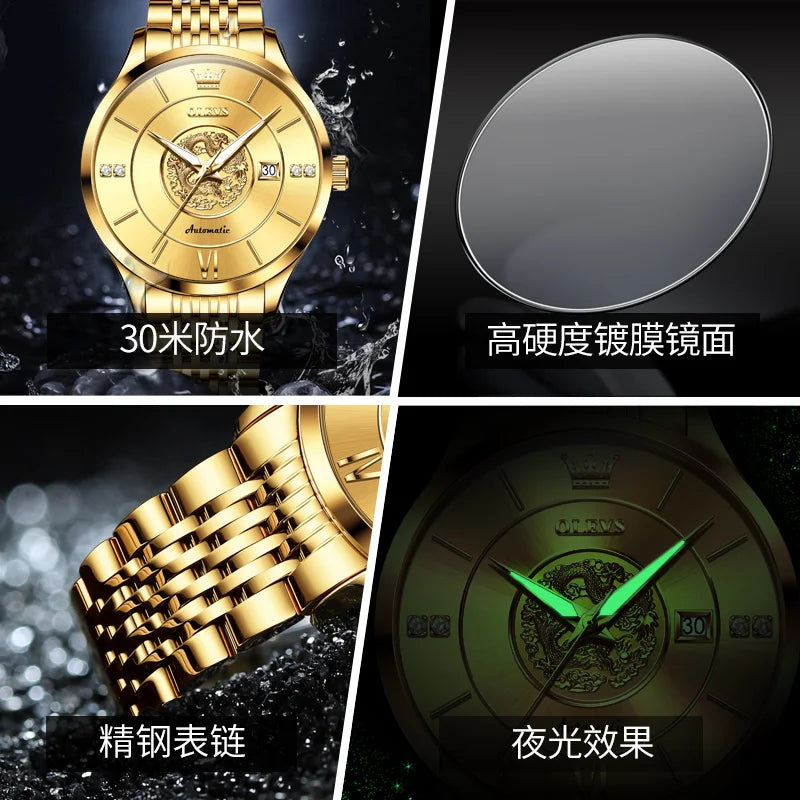OLEVS 6693 Automatic Mechanical Watch - Dragon Relief Men's Luxury Watch