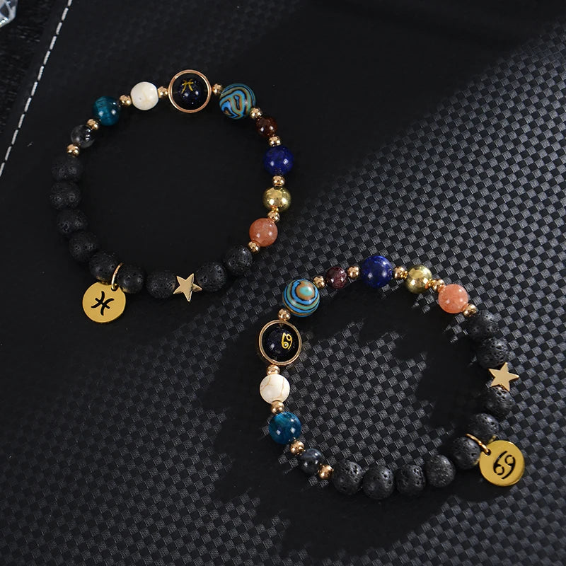 Zodiac Crystal Stone Bracelet for Women - 12 Constellation Charm Birthday Gift