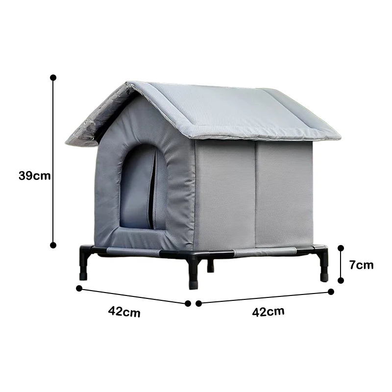 Outdoor Cat House – Waterproof Elevated Shelter with Washable Pad (Winter Warm)