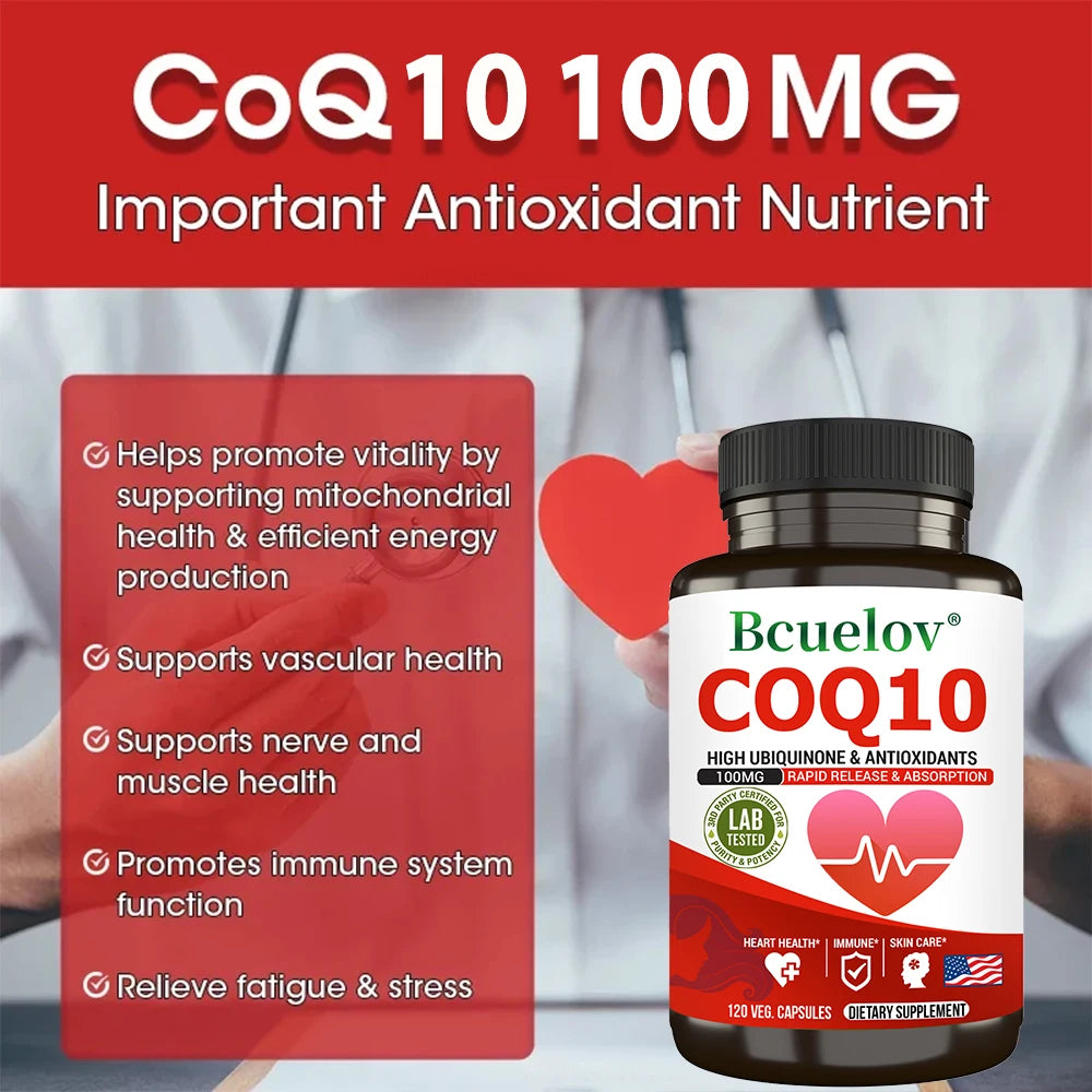 CoQ10 100mg High Absorption Supplement - Heart Health & Energy Support with Black Pepper Extract (120 Capsules)