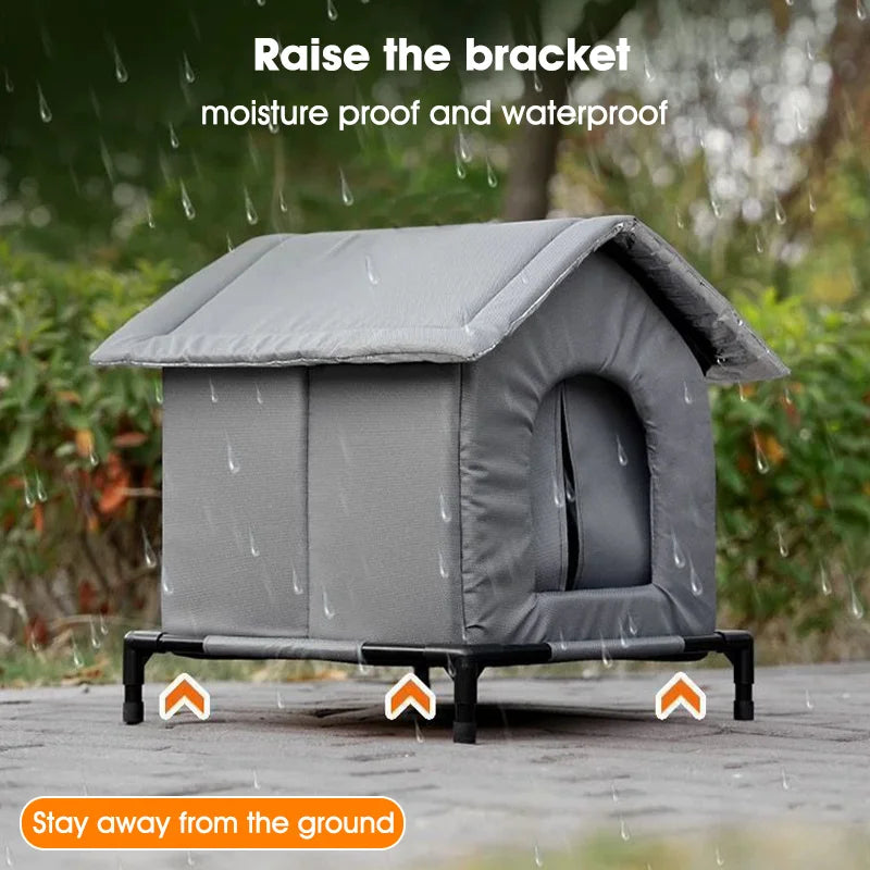 Outdoor Cat House – Waterproof Elevated Shelter with Washable Pad (Winter Warm)