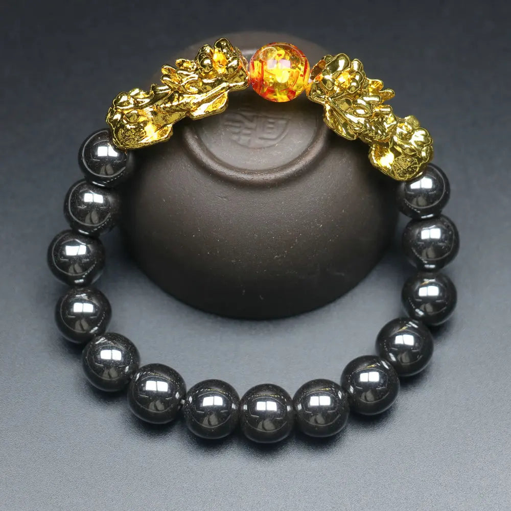 Feng Shui Wealth Pixiu Bracelet Men Women Black Obsidian Beads Chakra Meditation Yoga Bracelet Change Color Pi Xiu Jewelry Gift