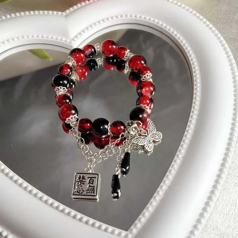 Butterfly Beaded Chain Bracelet for Women - Purple