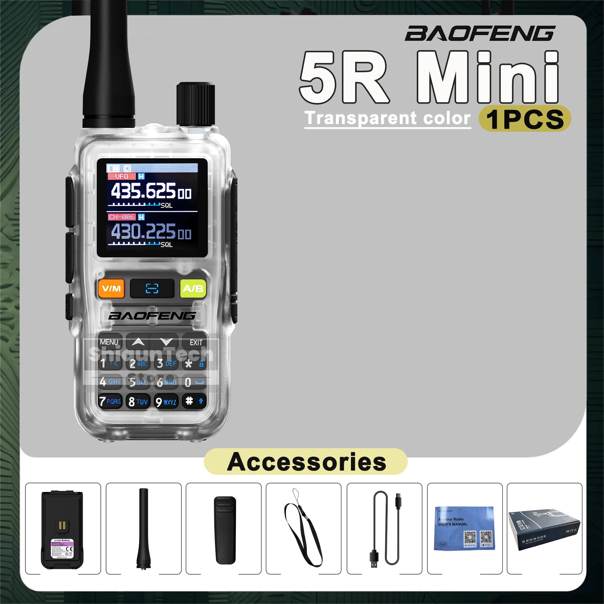 Baofeng UV-5R Mini Walkie Talkie - Air Band UHF/VHF, Bluetooth & Type-C