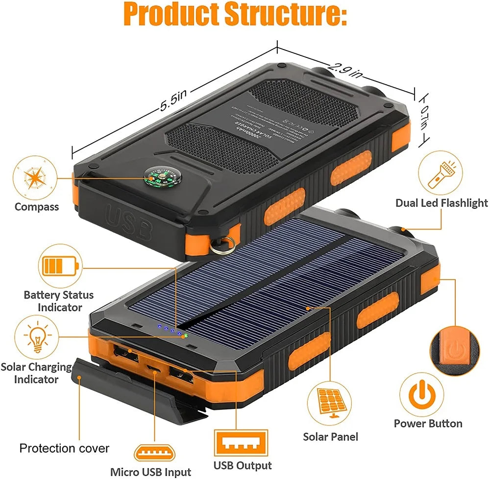 Solar 80000mAh Portable Power Bank with LED Light