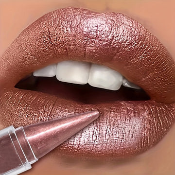 Pearlescent Brown Glitter Lipstick - Metallic Waterproof Matte Shimmer Velvet Finish