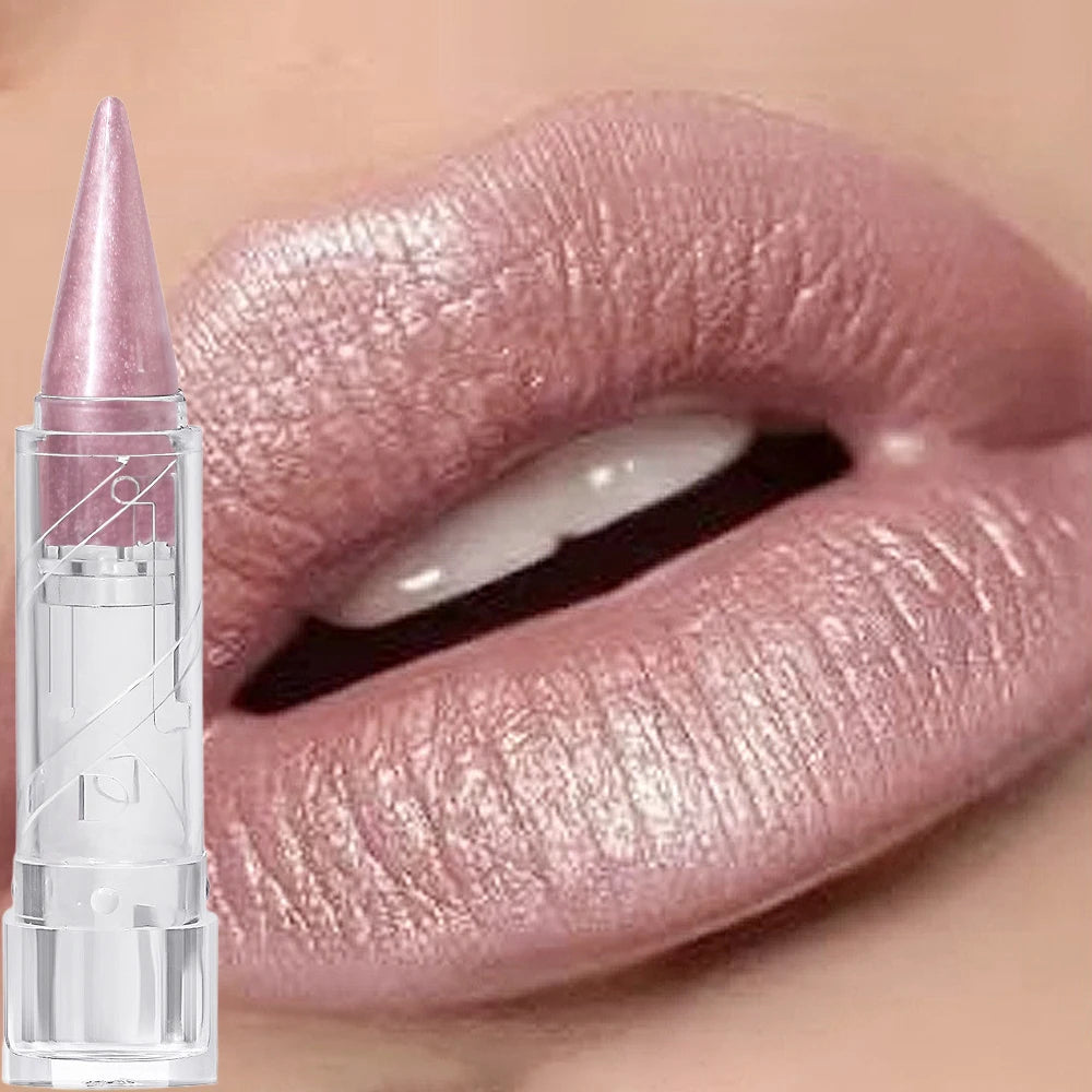 Pearlescent Brown Glitter Lipstick - Metallic Waterproof Matte Shimmer Velvet Finish