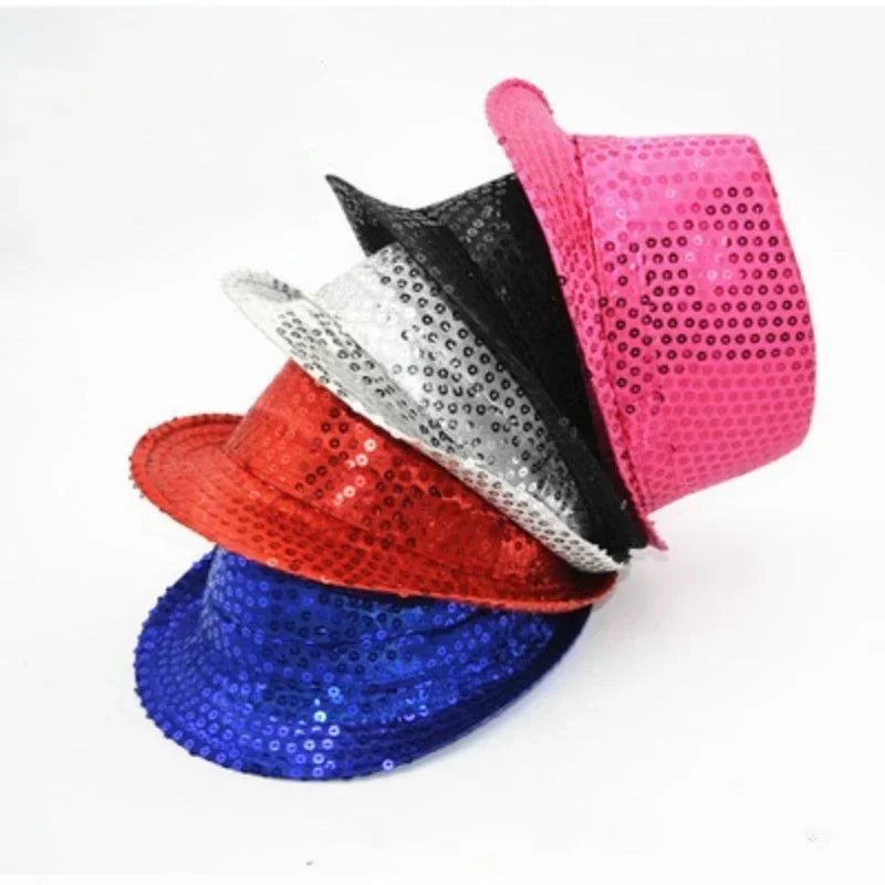 Kids Reflective Top Hat - Glitter Hip-Hop Jazz Dance Performance Hat for Stage & Parties