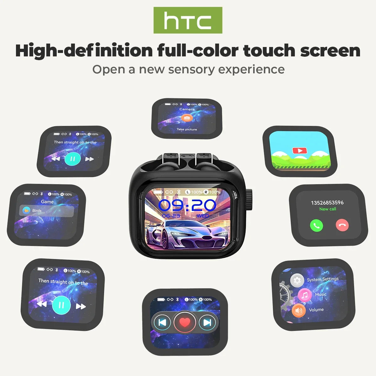 HTC Bluetooth Earphones with AI Translator & HD Subtitles - TWS Sports Wireless