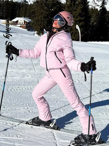 Pink Windproof Skiwear 2-Piece Set – Winter Tracksuit