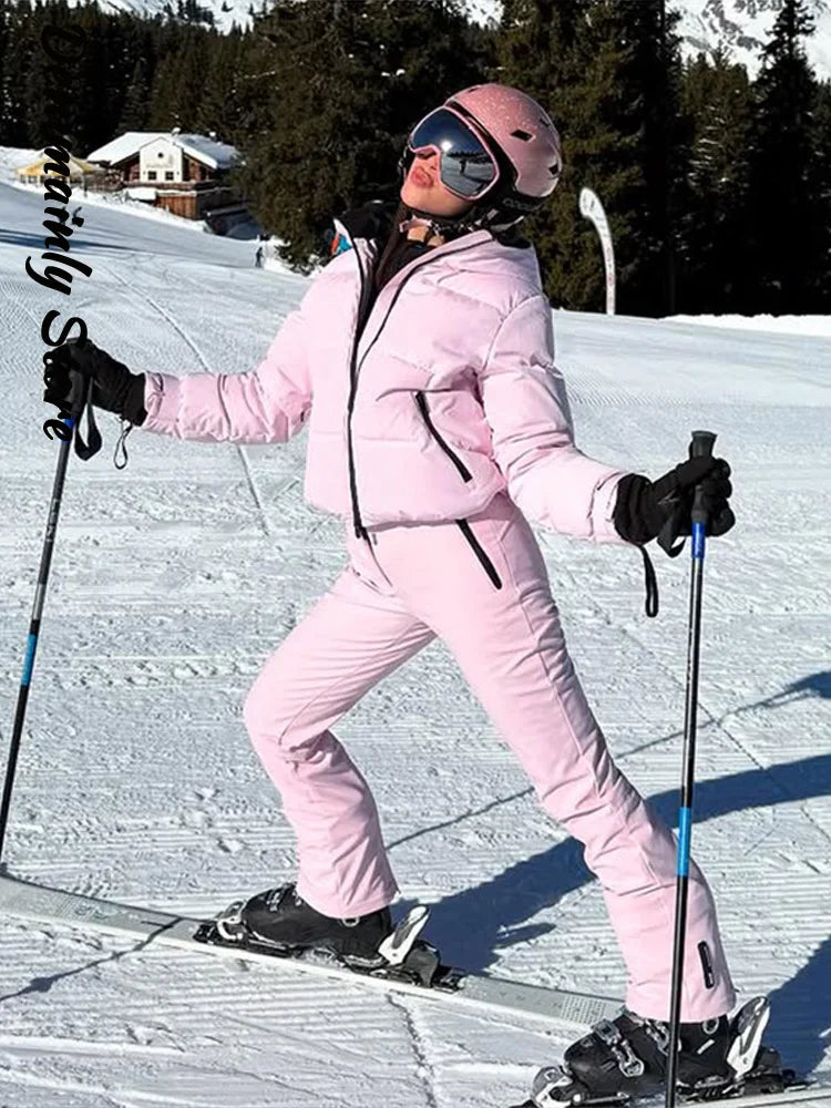 Pink Windproof Skiwear 2-Piece Set – Winter Tracksuit