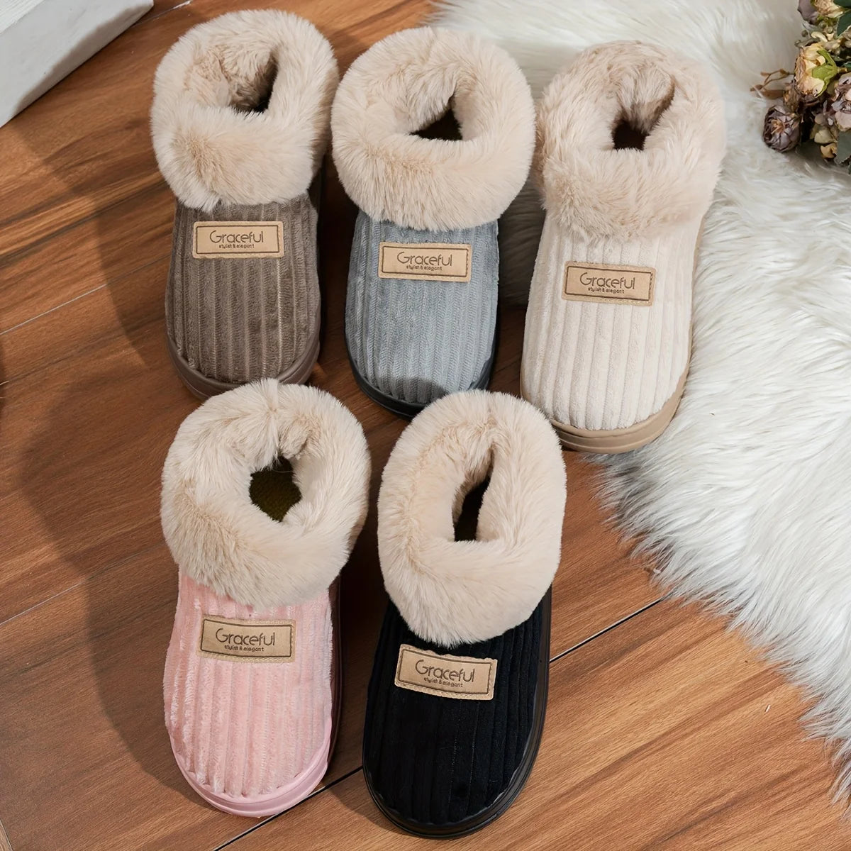 Winter Warm Slippers - Thick Sole Non-Slip Indoor Outdoor House Shoes with Comfortable Heel