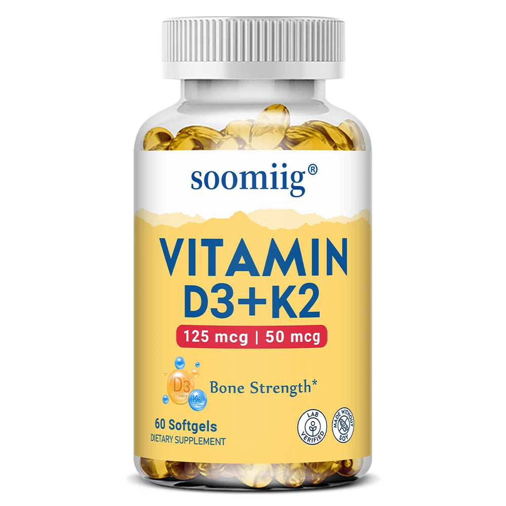 Vitamin D3 K2 Supplement - 5000 IU D3 + 50mcg K2 for Bone Health & Immune Support (120 Capsules)