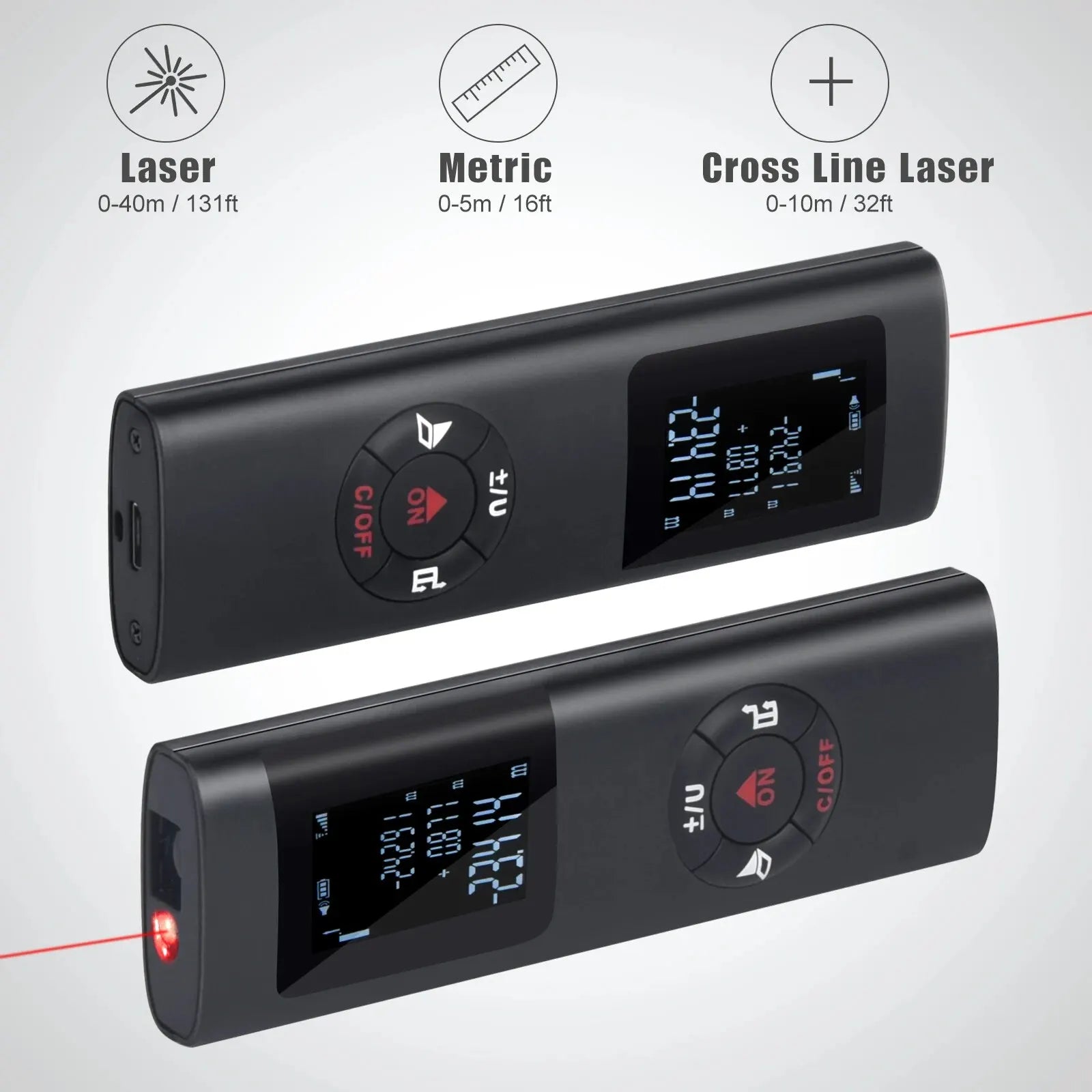 Laser Distance Meter 40M/60M - USB Rechargeable Digital Rangefinder for Construction & Home