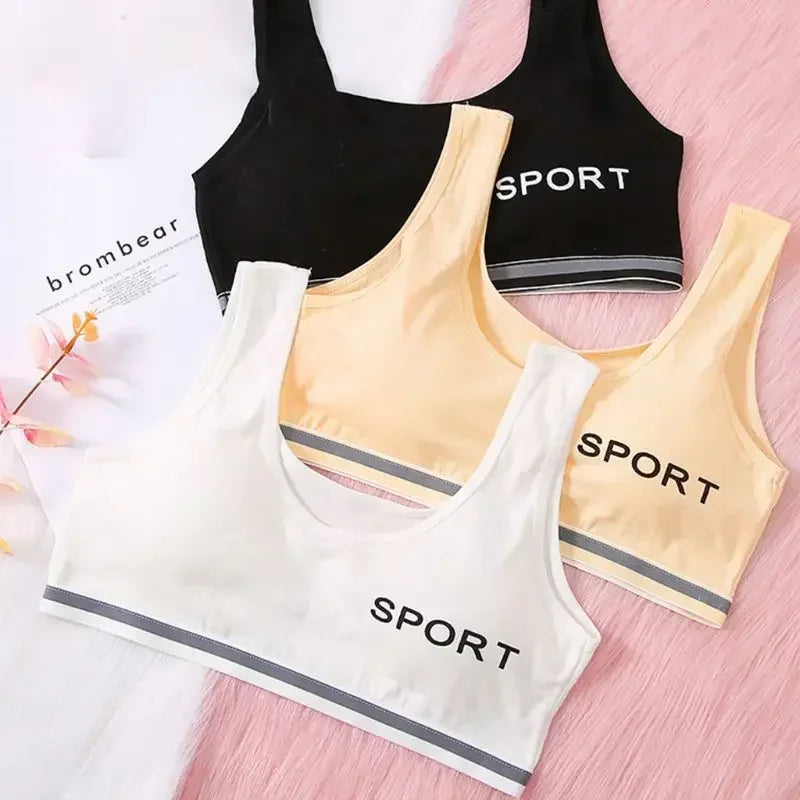 Girls Bra Cotton Children Girls Vest Students Comfortable Breathable Sports Bra No Steel Ring Underwear 7-16Y Kids Bra
