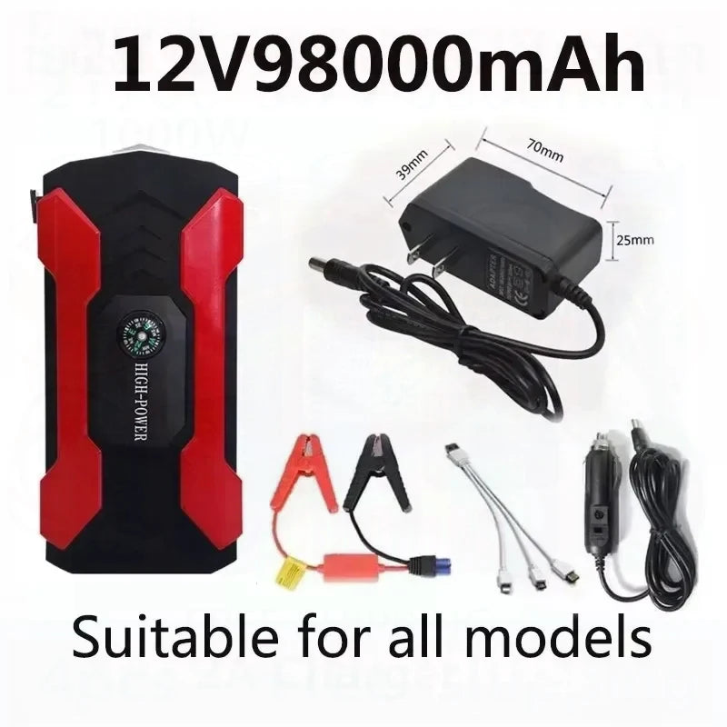 12V 98000mAh Car Jump Starter - Emergency Battery Power Bank & Booster