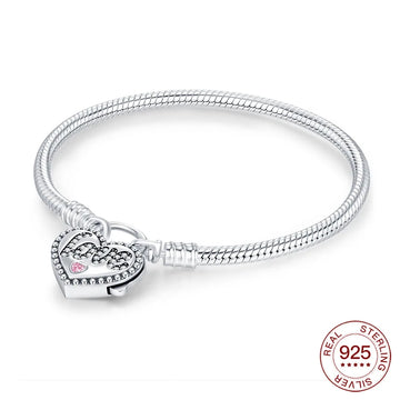 925 Sterling Silver Pink Zircon Padlock Charm Bracelet