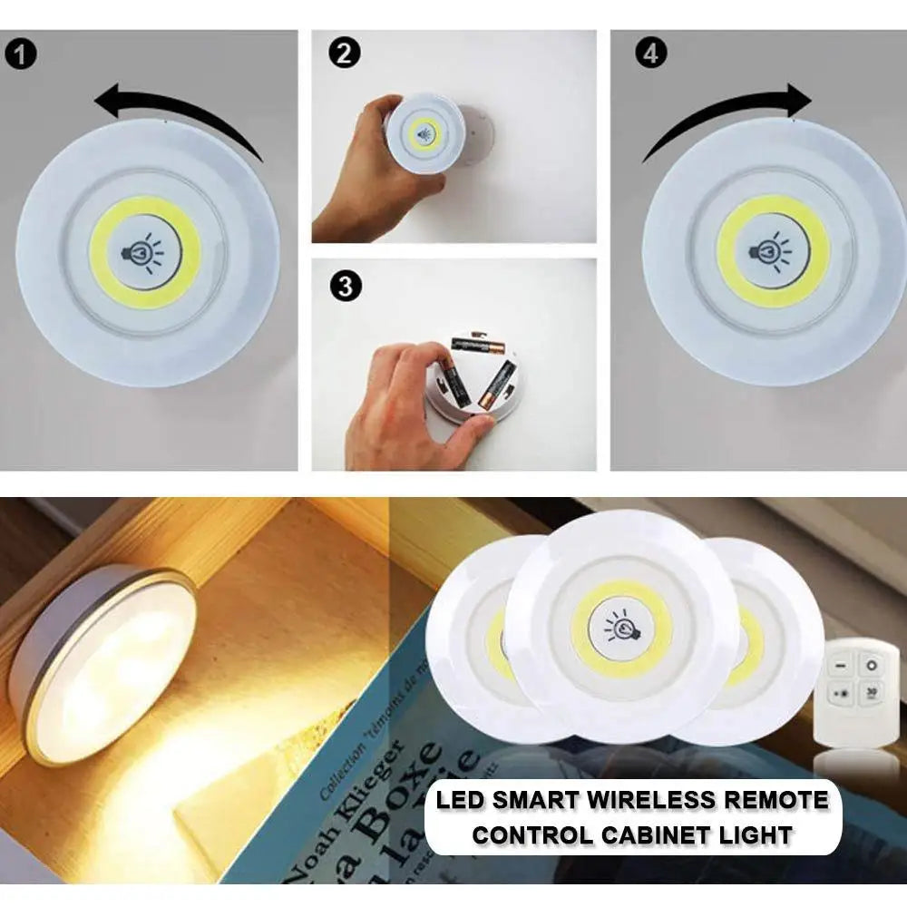 Smart Wireless LED Under Cabinet Lights - Dimmable Remote Control Kitchen & Wardrobe Lighting