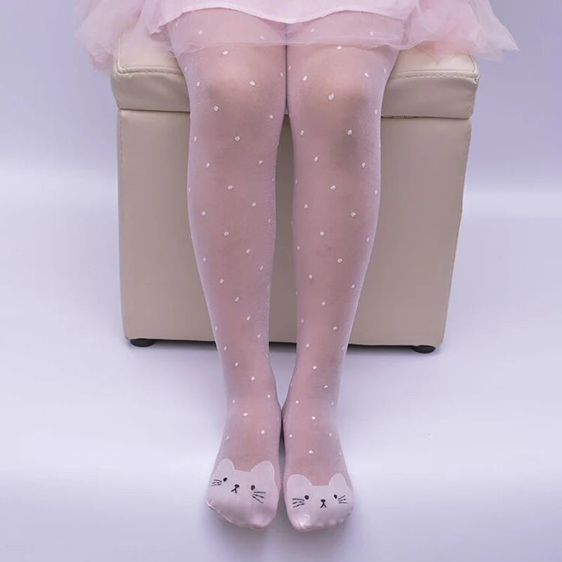 Kids Cat Pattern Tights Sheer Ballet Style