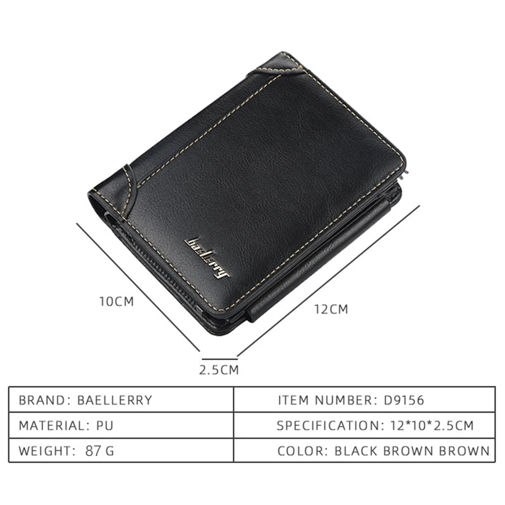 Men's Leather Bifold Wallet - Zipper Coin Pocket Card Holder with RFID Protection