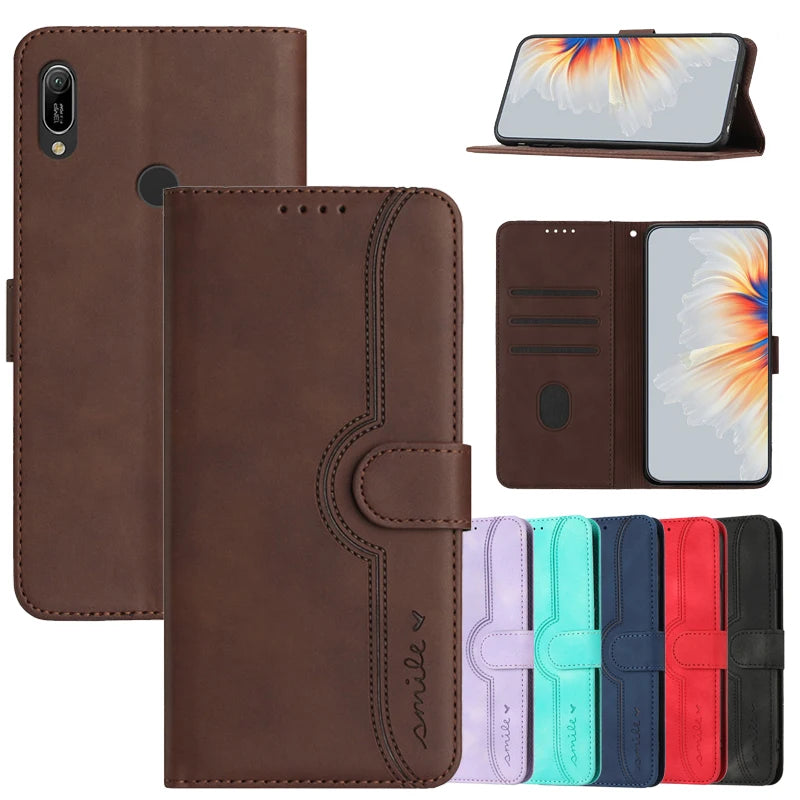 Huawei Wallet Case - Flip Leather Cover with Card Holder & Stand for P Smart, Y Series