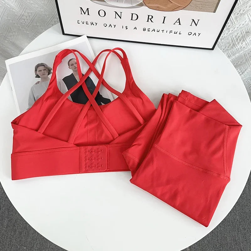 Women's 2-Piece Yoga Set - Crop Top & High Waist Leggings for Gym & Fitness