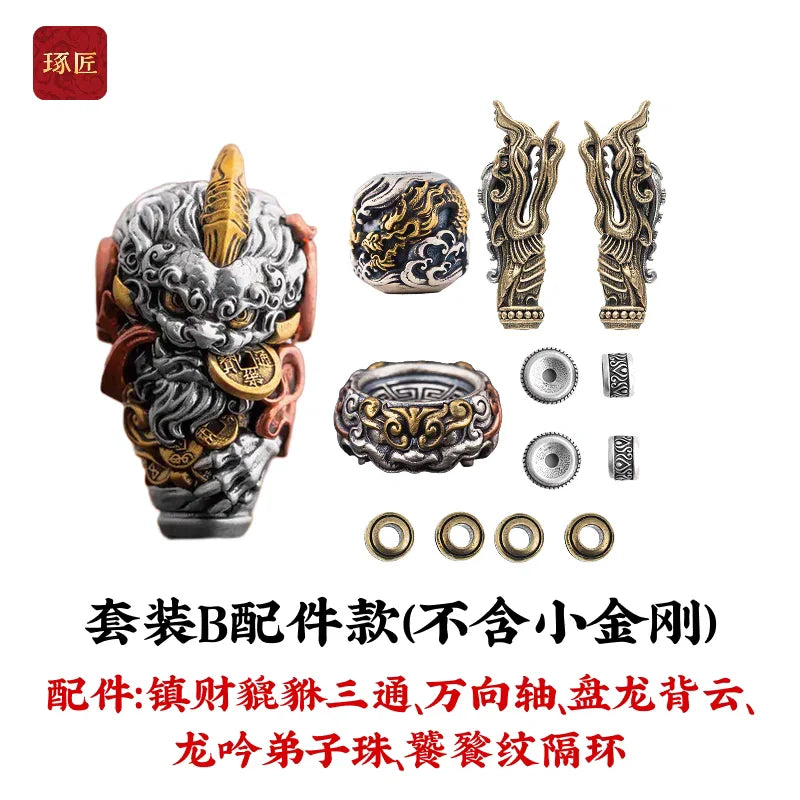 Pixiu Three-Way Bracelet Set - Chinese Style Silver Accessories with King Kong Beads
