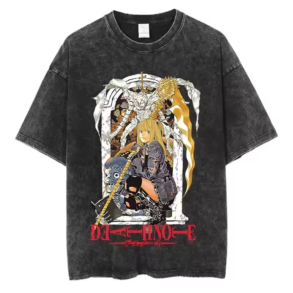 Death Note Anime Washed Y2K T-Shirt – Short Sleeve Round Neck Mens Tee