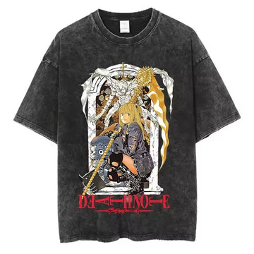 Death Note Anime Washed Y2K T-Shirt – Short Sleeve Round Neck Mens Tee