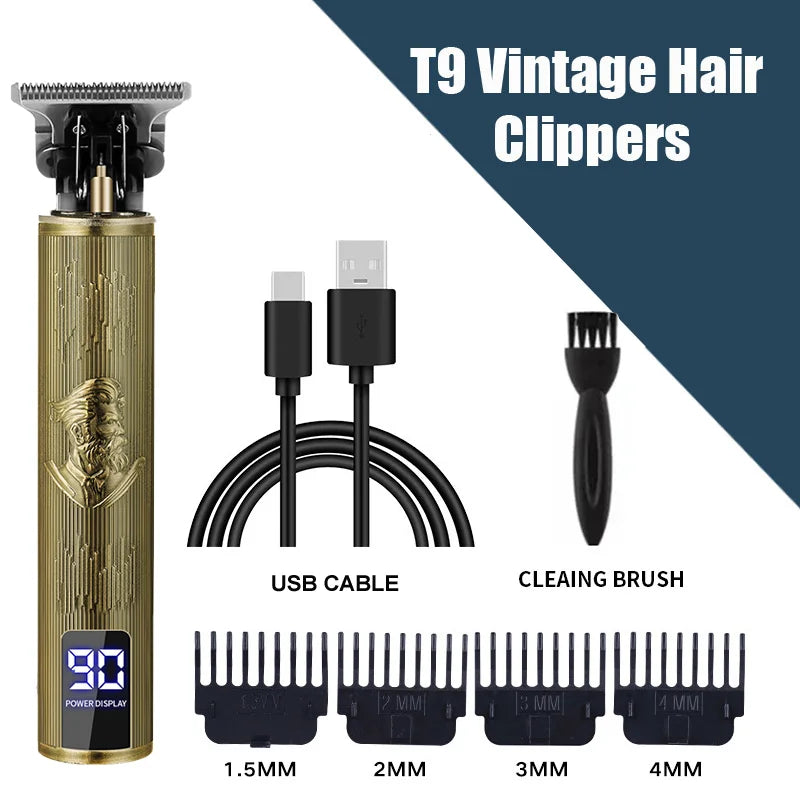 T9 Electric Hair Trimmer - USB Rechargeable Professional Clipper for 0mm Bald Fades