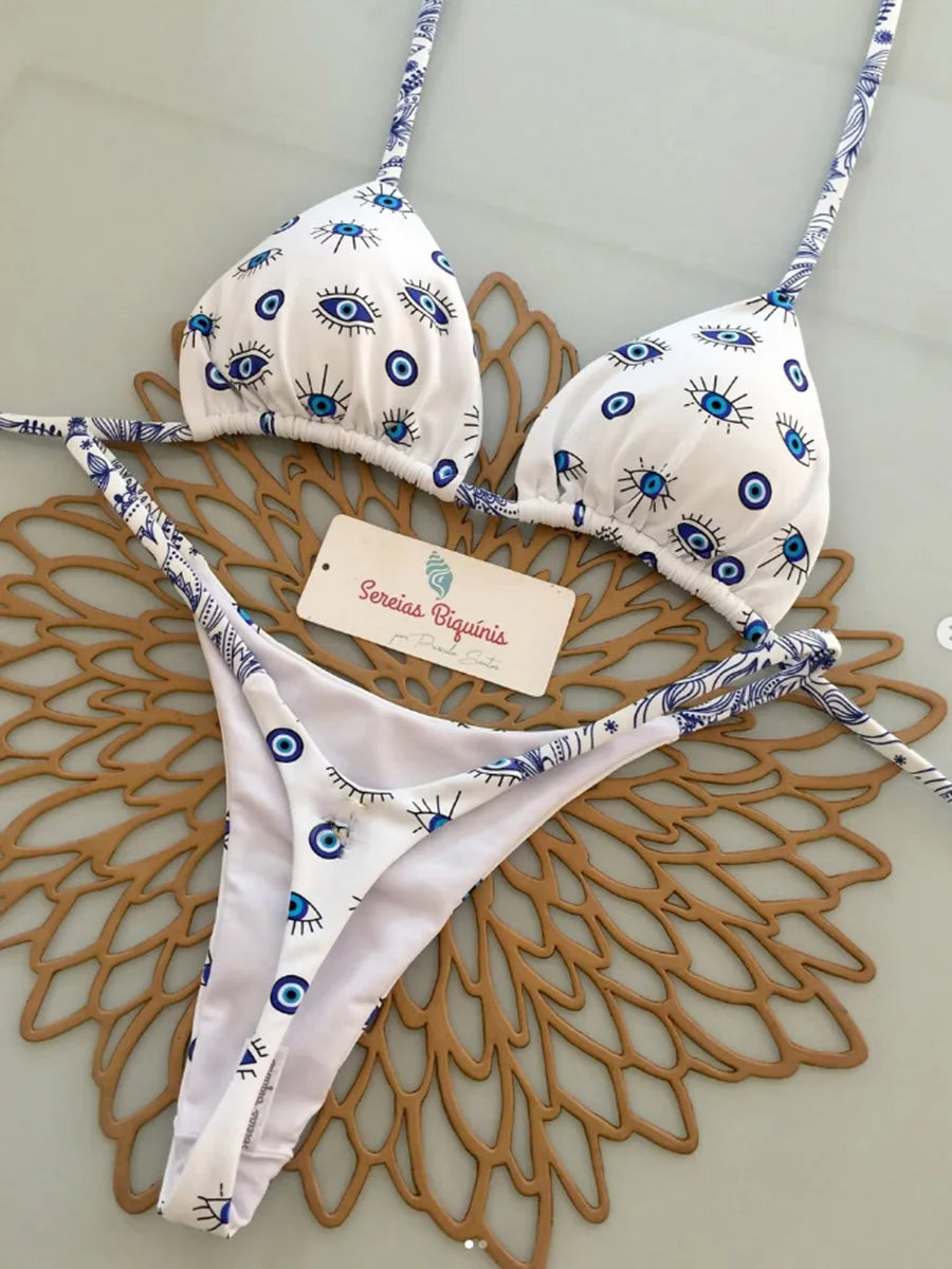 2026 New Sexy Retro Prints Brazilian Mciro Bikini Women Swimsuits Lace-up Swimwear Backless Biquini Swimsuits Beachwear