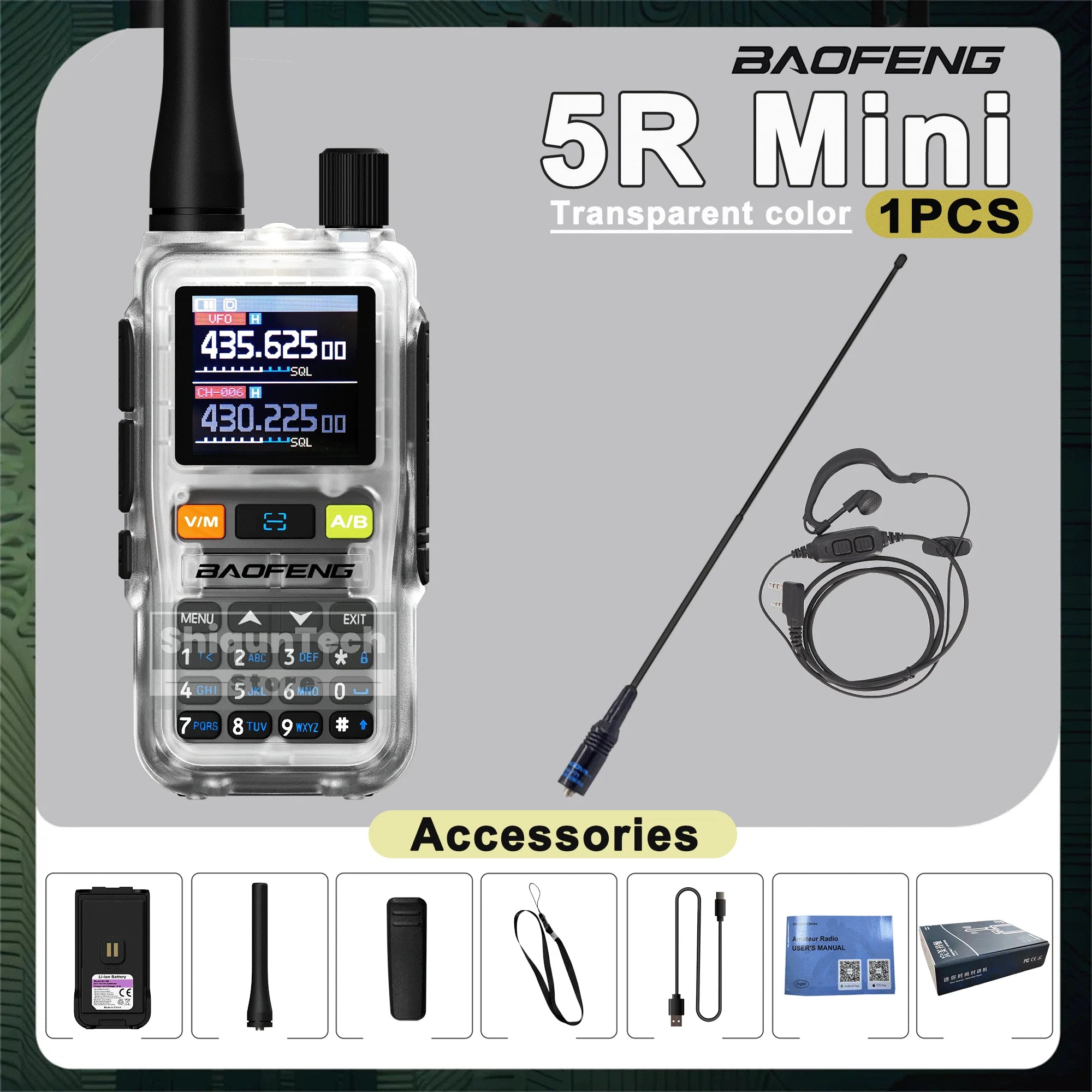 Baofeng UV-5R Mini Walkie Talkie - Air Band UHF/VHF, Bluetooth & Type-C