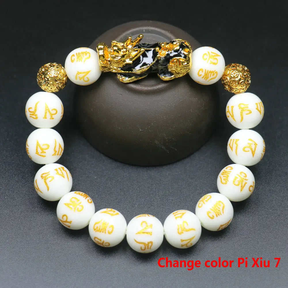 Feng Shui Wealth Pixiu Bracelet Men Women Black Obsidian Beads Chakra Meditation Yoga Bracelet Change Color Pi Xiu Jewelry Gift