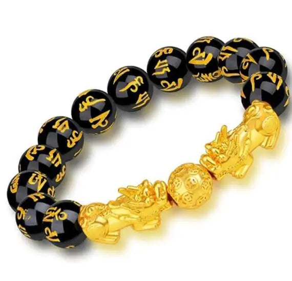 Feng Shui Wealth Pixiu Bracelet Men Women Black Obsidian Beads Chakra Meditation Yoga Bracelet Change Color Pi Xiu Jewelry Gift