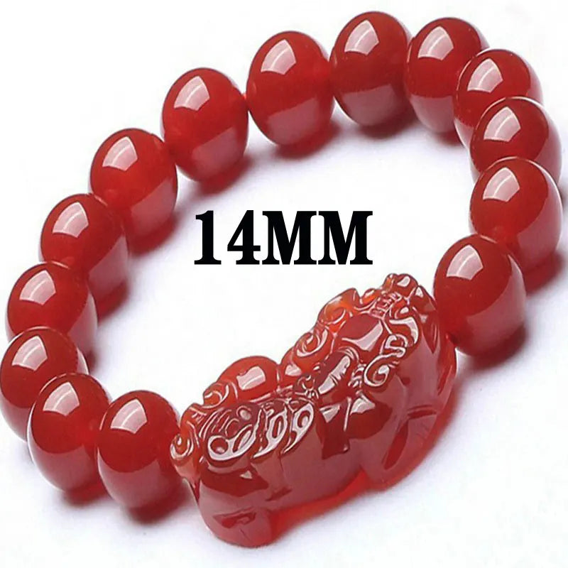 Natural Red Jade Pixiu Bracelet Pulsera Feng Shui Men Women Healing Jewelry Carnelian Bead Elastic Beaded Lucky Amulet Bracelets