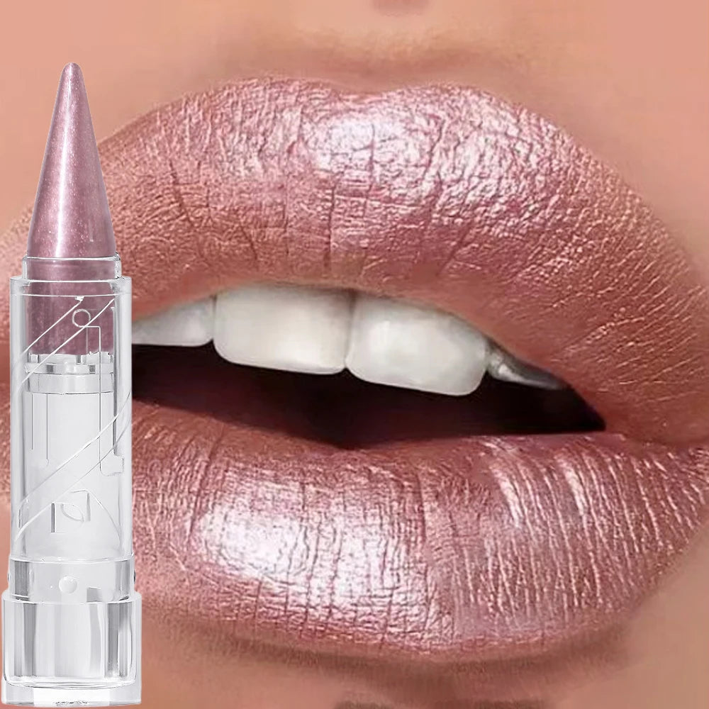 Pearlescent Brown Glitter Lipstick - Metallic Waterproof Matte Shimmer Velvet Finish