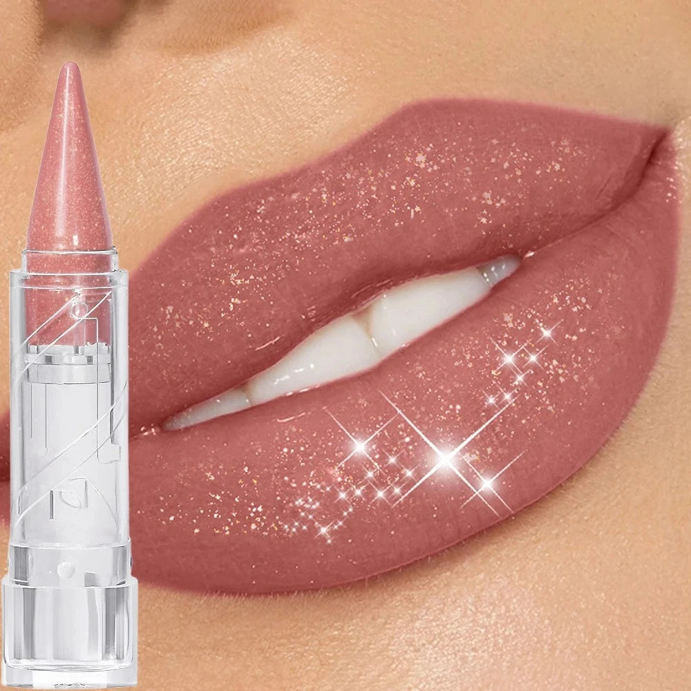 Pearlescent Brown Glitter Lipstick - Metallic Waterproof Matte Shimmer Velvet Finish