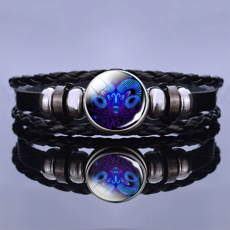 Zodiac Constellation Charm Bracelet - Multilayer Leather Bracelet for Men & Women