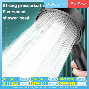 5-Mode High Pressure Shower Head - Adjustable Massage Spray Nozzle for Bathroom