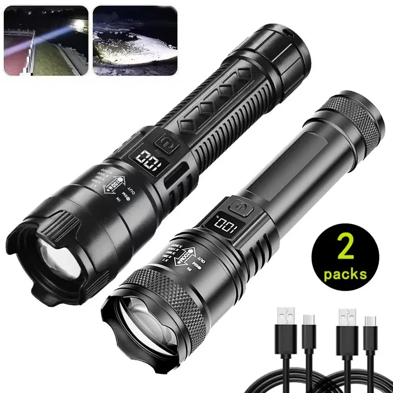 P50 Ultra Bright LED Flashlight - 2000 Lumens Tactical Rechargeable Torch with Zoom