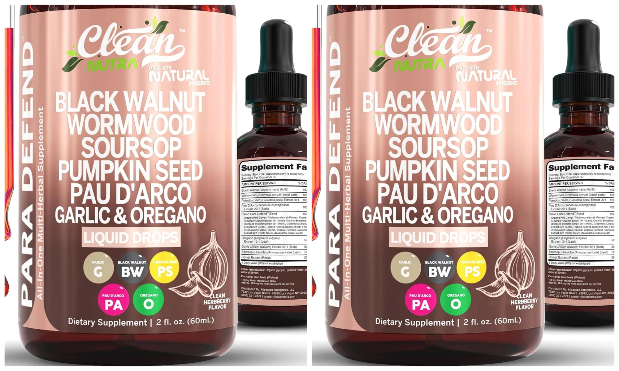 Para Defend Wormwood Black Walnut Cleanse for Humans Drops Liquid Soursop Garlic Pumpkin Seed PAU D'Arco Oil of Oregano Turmeric
