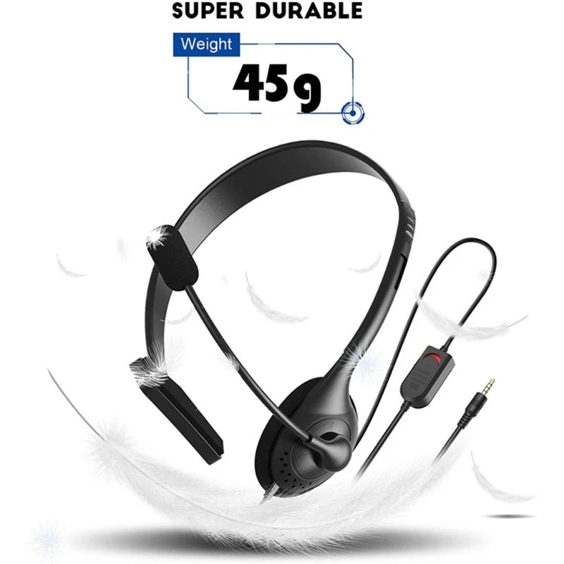 USB Headset with Microphone Single-Sided Computer Headphone Lightweight Call Center Wired Headset for PC/Laptop/Computer