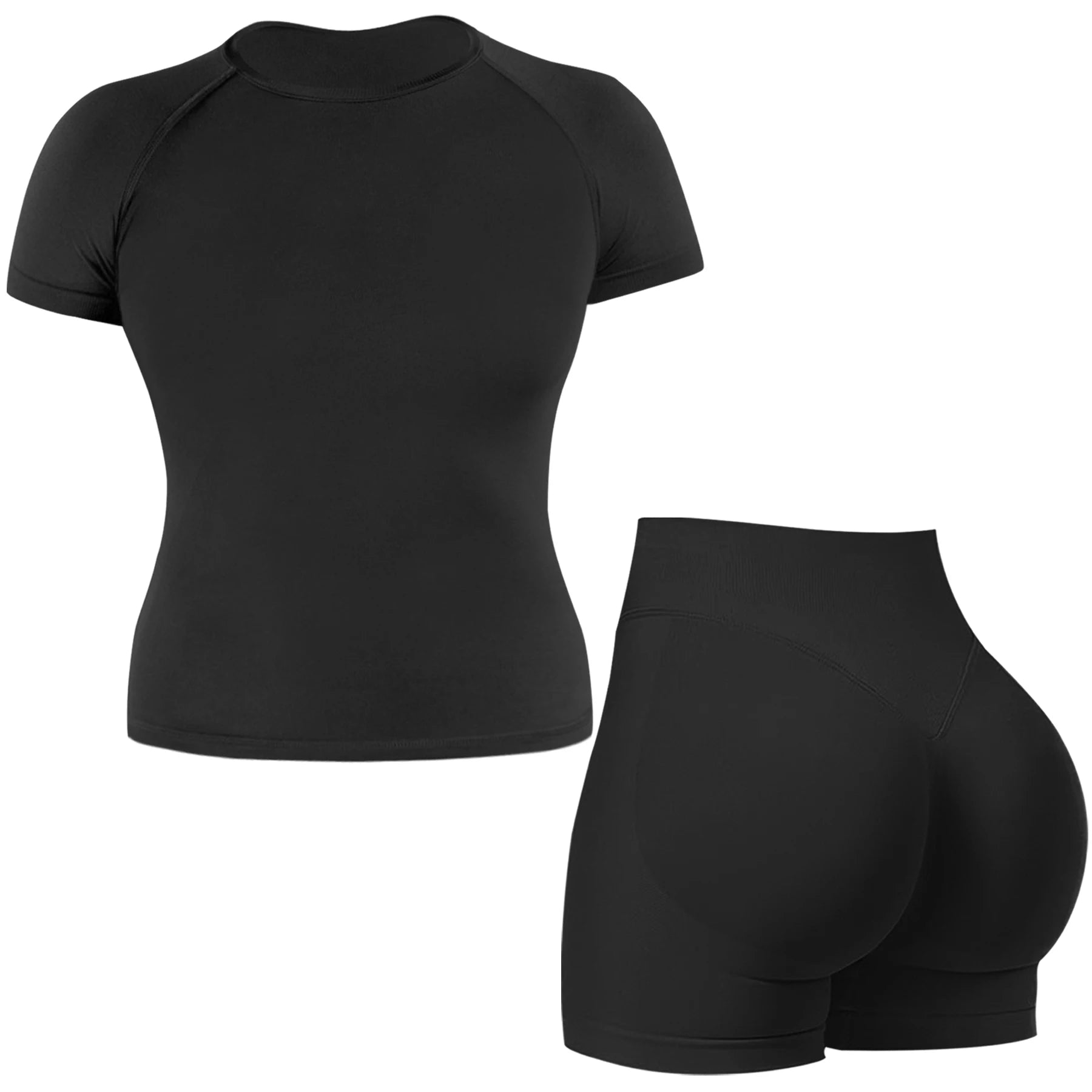 Women's 2-Piece Seamless Workout Set - Crop Top & Butt-Lifting Shorts