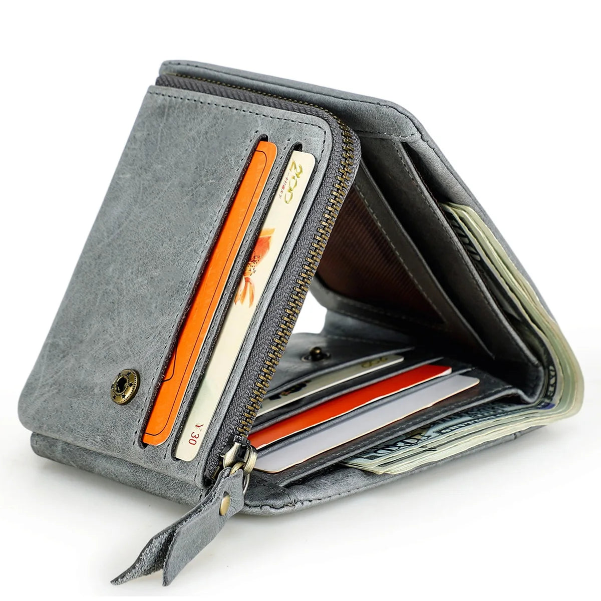 Crazy Horse Leather Trifold Wallet – Coin Pocket