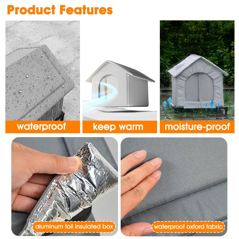 Outdoor Cat House – Waterproof Elevated Shelter with Washable Pad (Winter Warm)