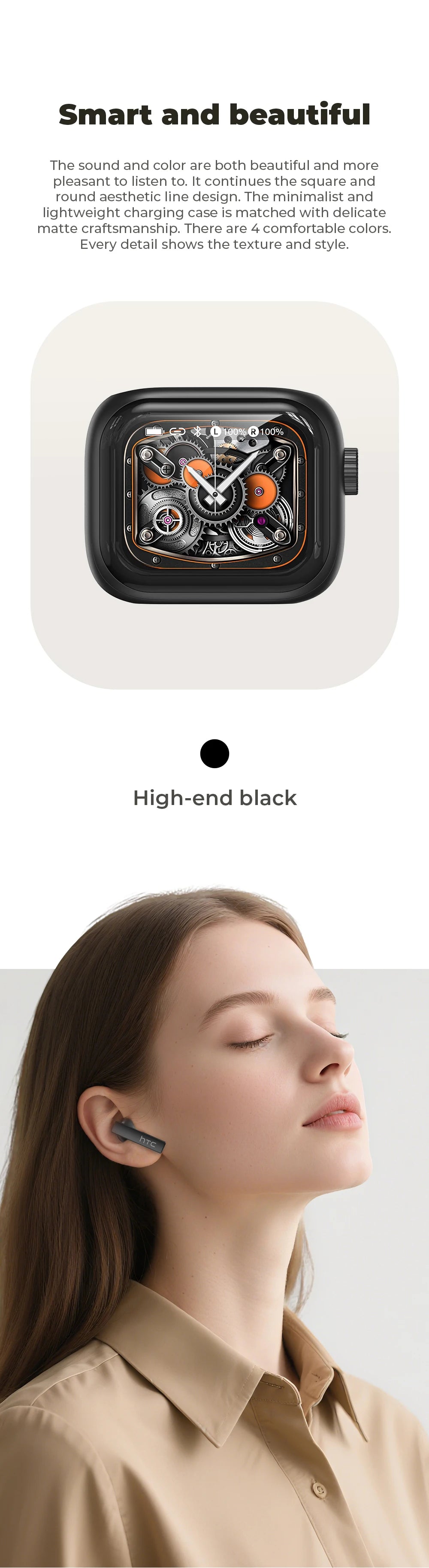 HTC Bluetooth Earphones with AI Translator & HD Subtitles - TWS Sports Wireless