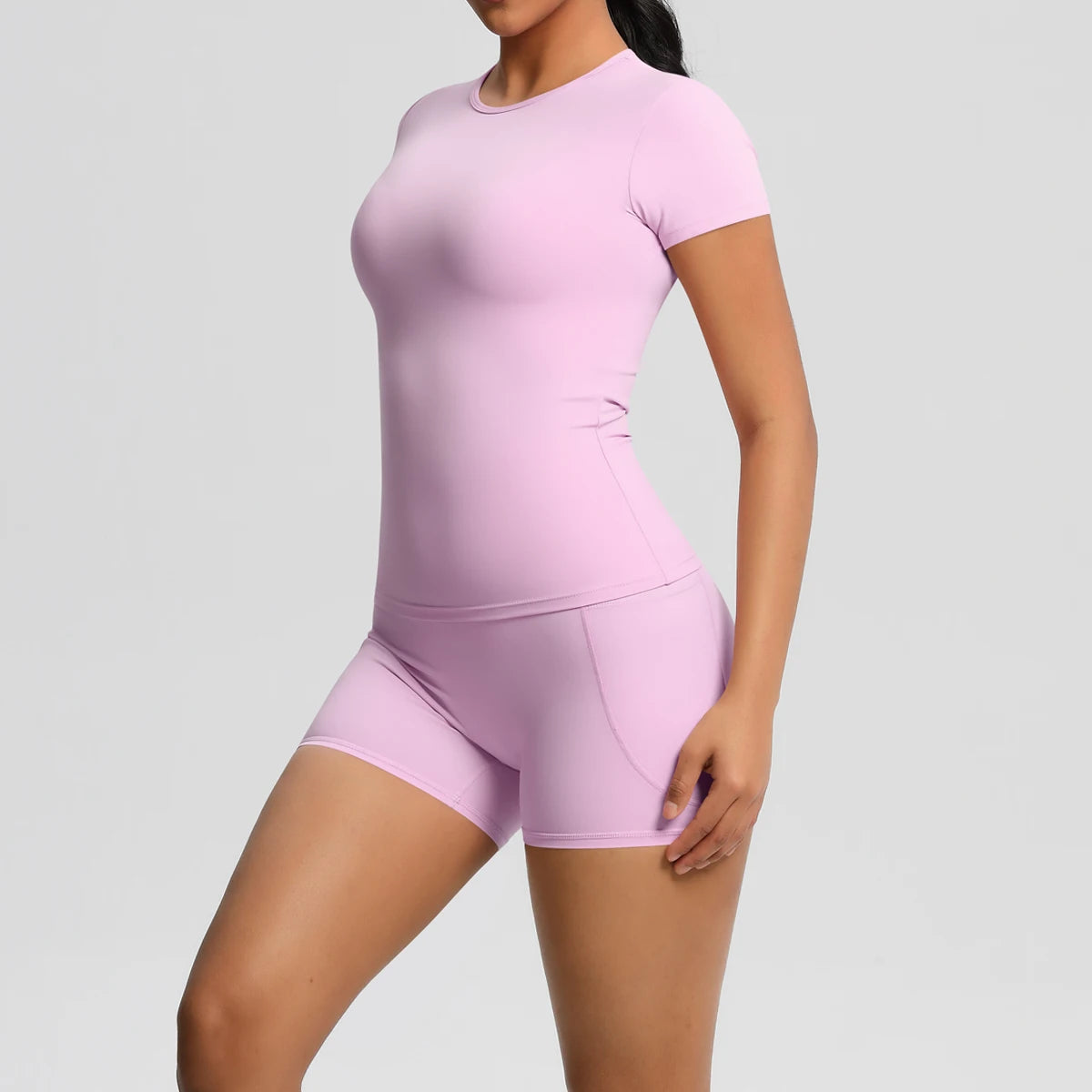 Women's 2-Piece Workout Set - Push-Up Shirt & High Waist Shorts for Yoga & Fitness